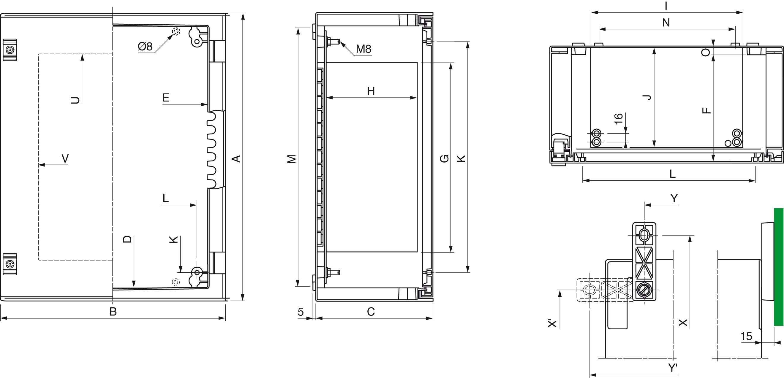 Schneider NSYPLM54G PanelSeT PLM Polyestergehäuse - Wandmontage, einfache Tür, ohne MP H530xB430xT200mm IP66, IK10, RAL 7035