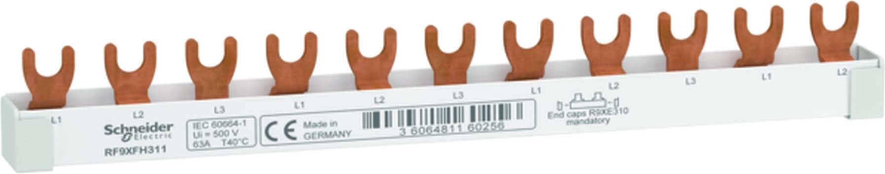 Schneider R9XFH311 Resi9 Phasenschiene Gabel, 3P, 11 TE, 63A, ablängbar