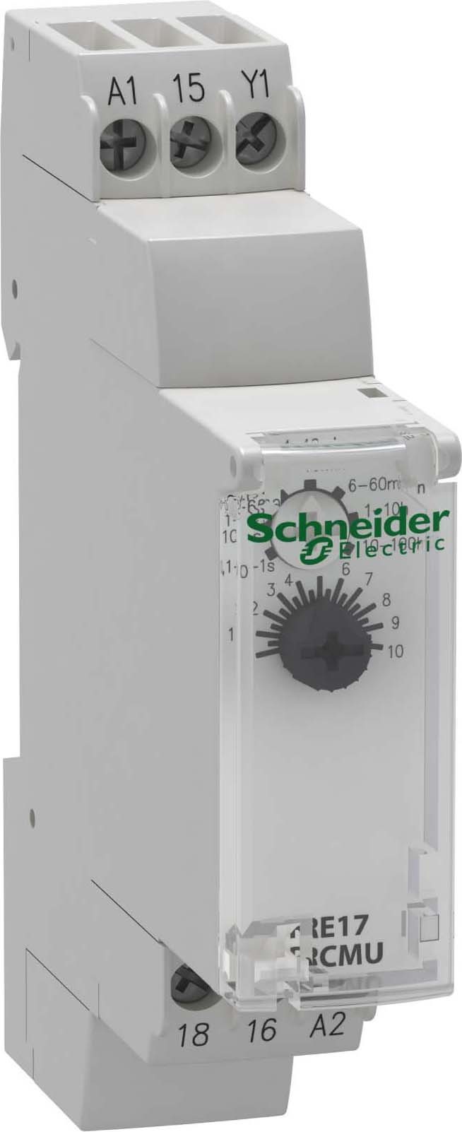 Schneider RE17RCMU Zeitrelais rückfallverzögert, 0,1 s-100 h, Relais 1 W, 24 VDC/24-240VAC