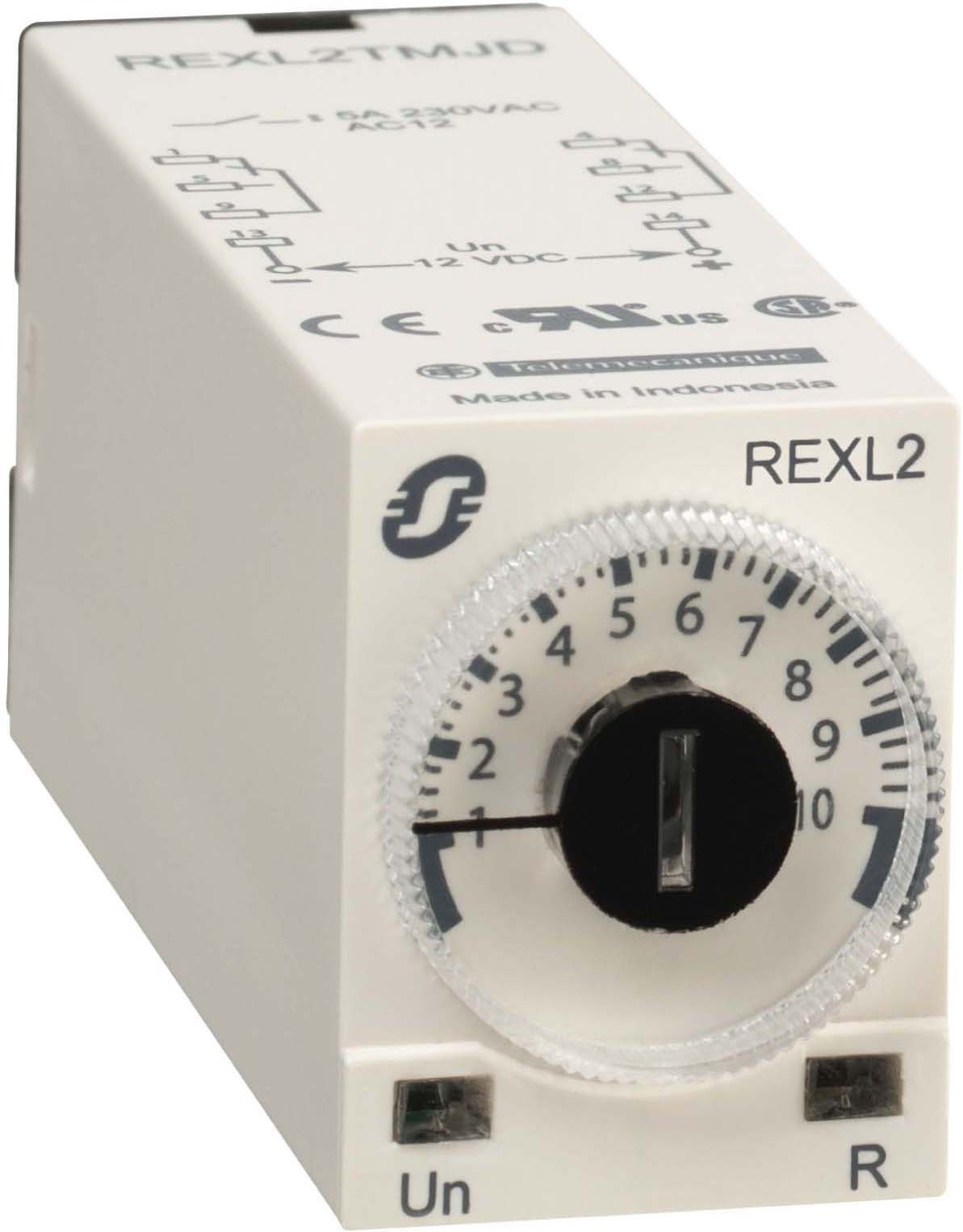 Schneider REXL2TMBD Ansprechverzögertes Zeitrelais, 0,1 s-100 h, 24 VDC, 2 W, steckbar