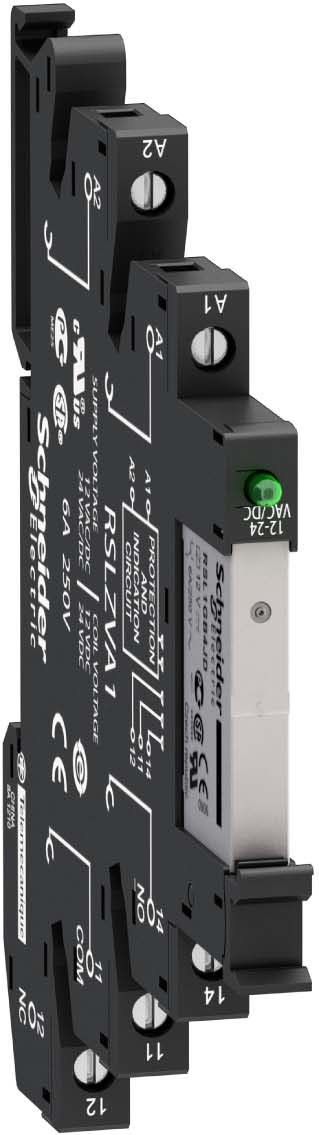Schneider RSL1PVBU Schmales Interface-Relais RSL im Sockel, 1 W, 6 A, LED, Schraubk., 24 VAC/DC
