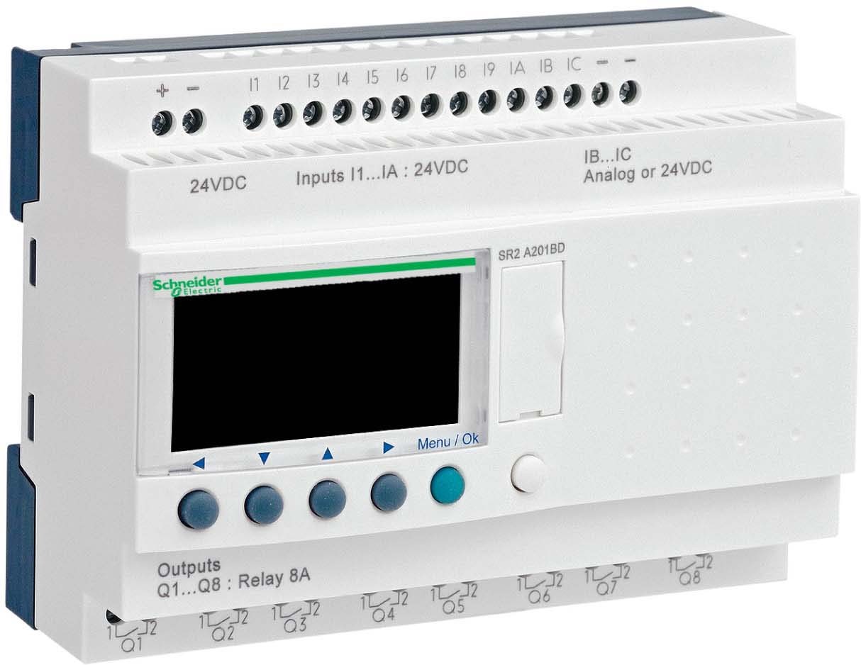 Schneider SR2A201BD SPS-Steuerrelais, Zelio Logic, kompakte Ausführung, 20 E/A, 24 VDC, Display, Relaisausgänge