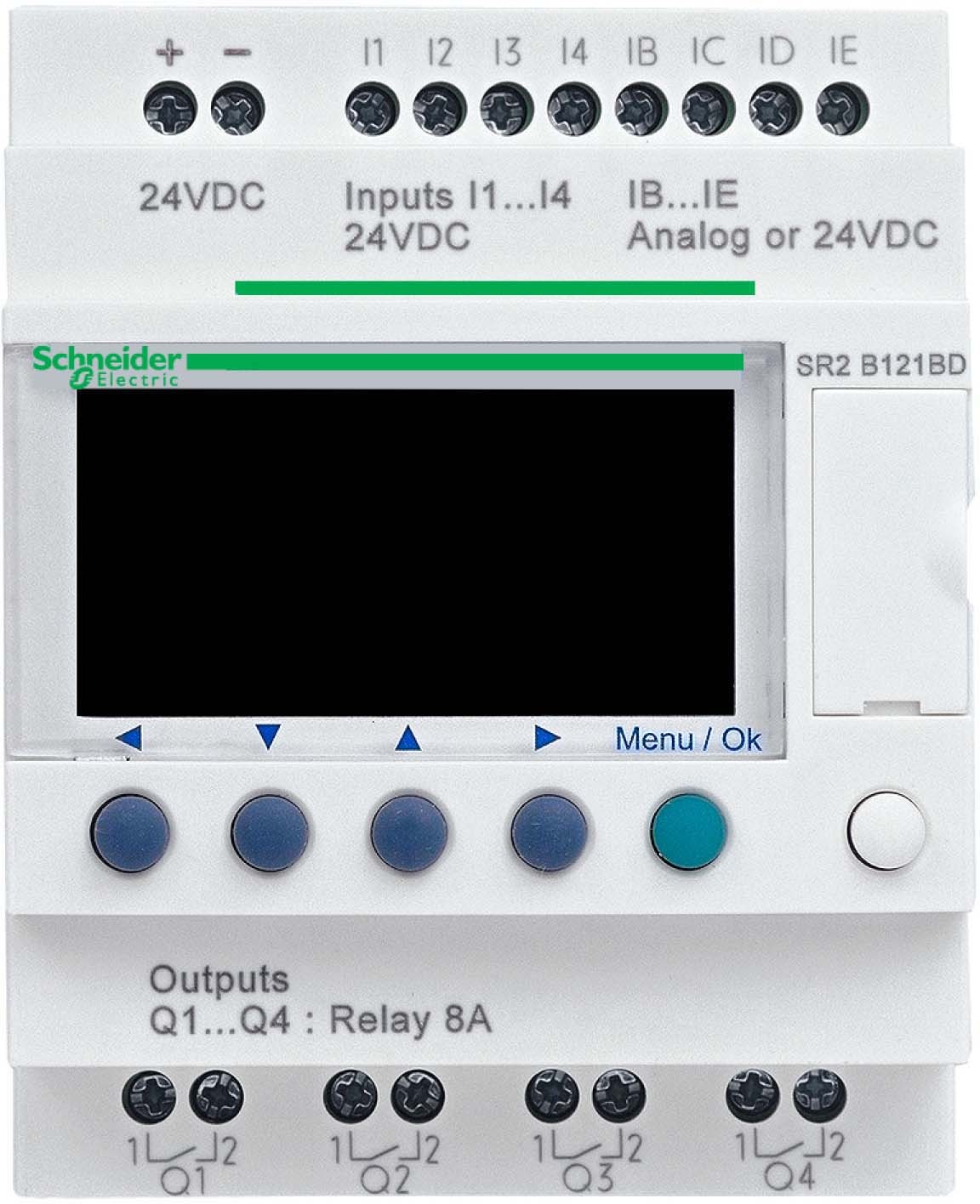 Schneider SR2B121FU SPS-Steuerrelais, Zelio Logic, kompakte Ausführung, 12 E/A, 100 bis 240 VAC, Display, Uhr, Relaisausgänge