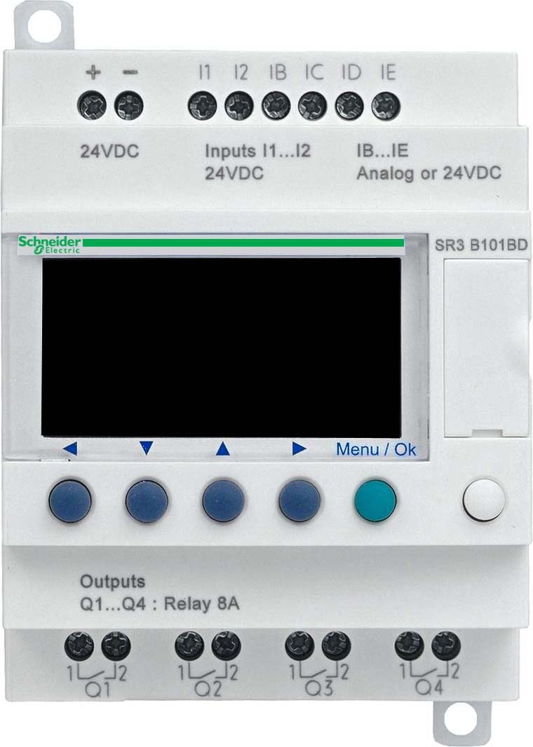 Schneider SR3B101FU SPS-Steuerrelais, Zelio Logic, modulare Ausführung, 10 E/A, 100 bis 240 VAC, Display, Uhr, Relaisausgänge