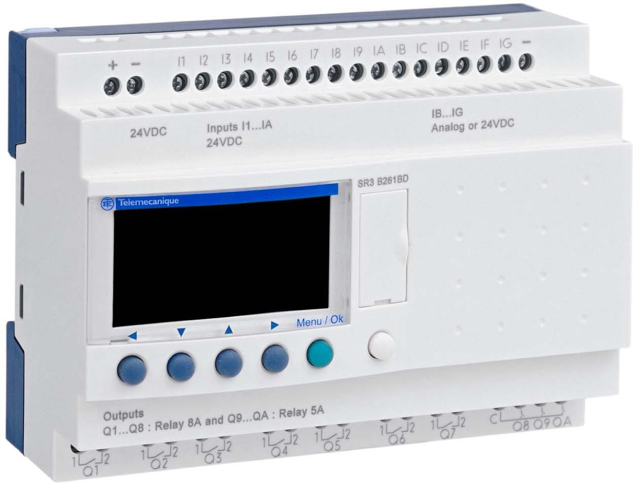 Schneider SR3B261BD SPS-Steuerrelais, Zelio Logic, modulare Ausführung, 26 E/A, 24 VDC, Display, Uhr, Relaisausgänge