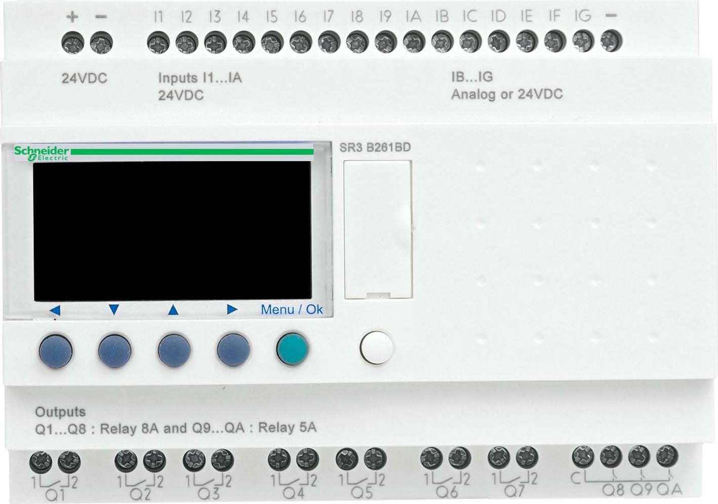 Schneider SR3B261FU SPS-Steuerrelais, Zelio Logic, modulare Ausführung, 26 E/A, 100 bis 240 VAC, Display, Uhr, Relaisausgänge
