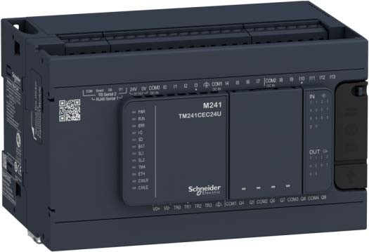 Schneider TM241C24R SPS-Steuerung, Modicon M241, 24 E/A, 2x Modbus, 100 bis 240 VAC, Relaisausgänge, Schraubklemmen