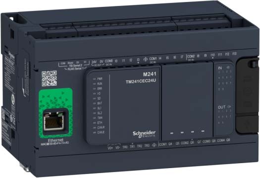 Schneider TM241CE24R SPS-Steuerung, Modicon M241, 24 E/A, Ethernet, 2x Modbus, 100 bis 240 VAC, Relaisausgänge, Schraubklemmen