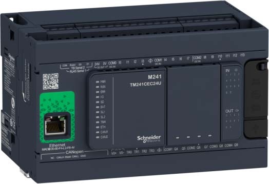 Schneider TM241CEC24R SPS-Steuerung, Modicon M241, 24 E/A, Ethernet, 2x Modbus, CANopen Master, 100 bis 240 VAC, Relaisausgänge, Schraubklemmen