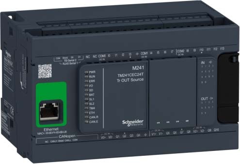Schneider TM241CEC24T SPS-Steuerung, Modicon M241, 24 E/A, Ethernet, 2x Modbus, CANopen Master, 24 VDC, Source Transistor, Schraubklemmen