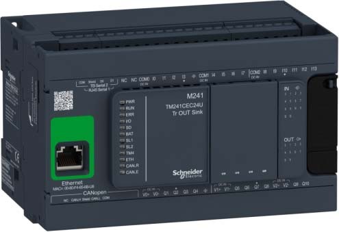 Schneider TM241CEC24U SPS-Steuerung, Modicon M241, 24 E/A, Ethernet, 2x Modbus, CANopen Master, 24 VDC, Sink Transistor, Schraubklemmen