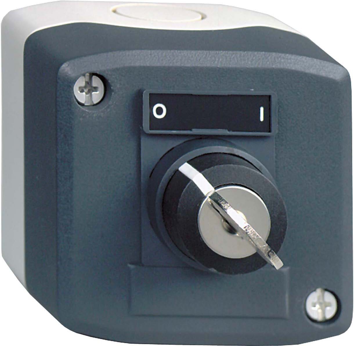 Schneider XALD144E Aufbaugehäuse, Harmony XALD, Kunststoff, dunkelgrau, 1 Schlüsselschalter, O-I, 22mm, 1S+1Ö