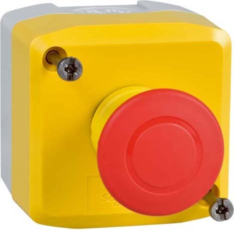 Schneider XALK198 Aufbaugehäuse, Harmony XALK, Kunststoff, hellgrau, gelb, 1 Not-Aus-Schalter, Zugentriegleung, 1Ö