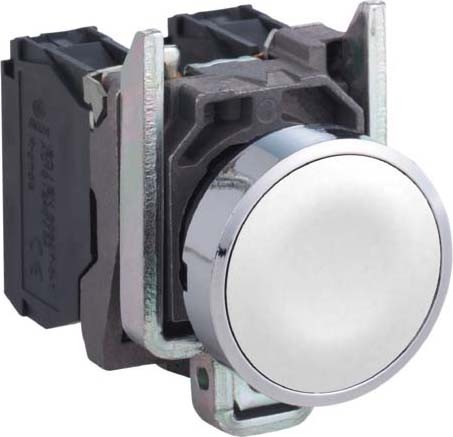 Schneider XB4BA11 Drucktaster, Harmony XB4, Metall, 22mm, weiß, unbeschriftet, tastend, Schraubklemme, 1S