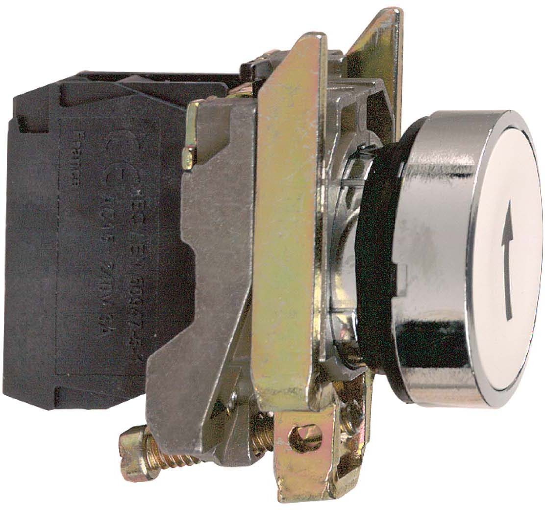 Schneider XB4BA3341 Drucktaster, Harmony XB4, Metall, 22mm, weiß, beschriftet Pfeil oben, tastend, Schraubklemme, 1S