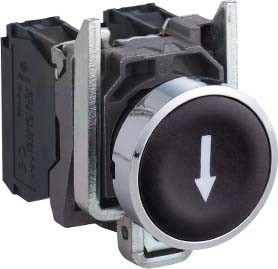 Schneider XB4BA3351 Drucktaster, Harmony XB4, Metall, 22mm, schwarz, beschriftet Pfeil unten, tastend, Schraubklemme, 1S