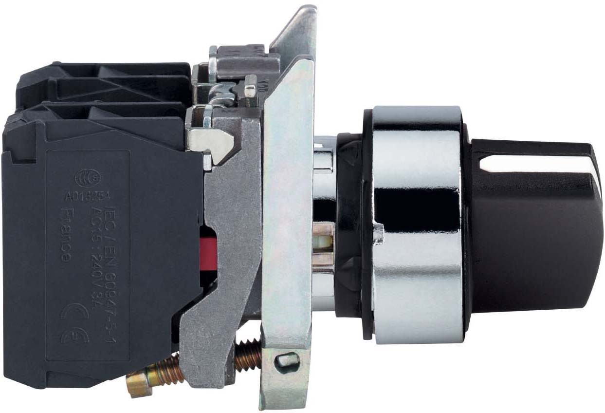 Schneider XB4BD53 Wahlschalter, Harmony XB4, Metall, 22mm, 3 Stellungen, Mitte rastend, Links Rechts tastend, 2S
