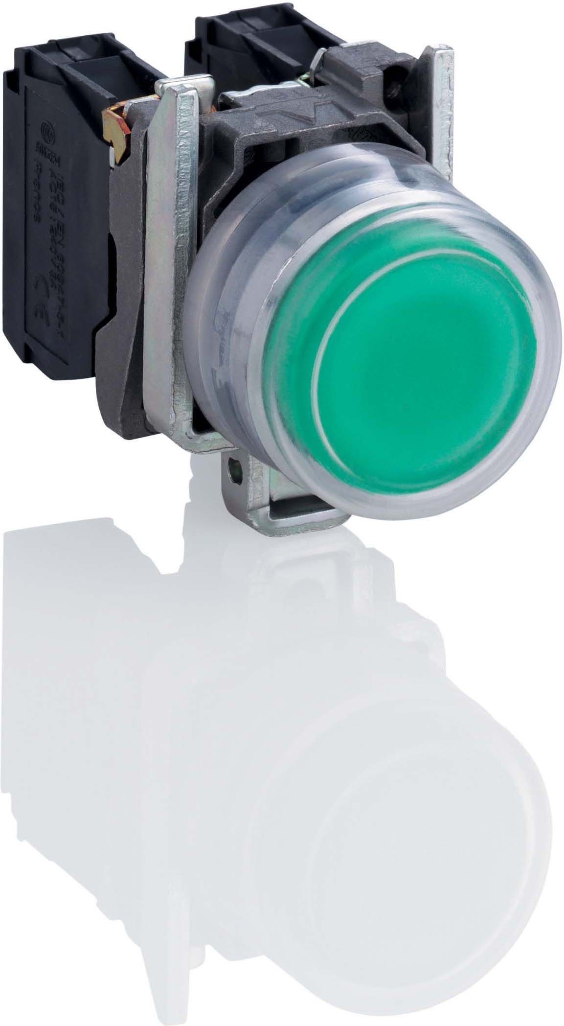 Schneider XB4BP31 Drucktaster, Harmony XB4, Metall, 22mm, grün, vorstehend, unbeschriftet, tastend, mit Schutzkappe, 1S