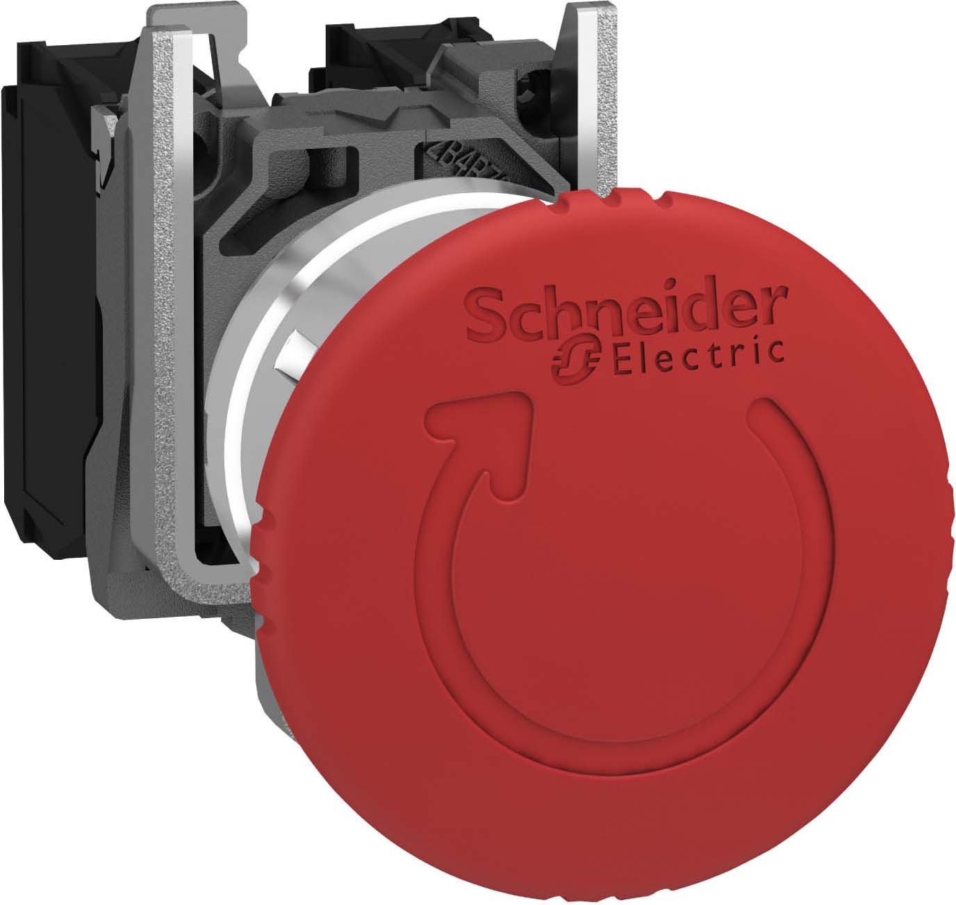 Schneider XB4BS8442 Not-Aus/Not-Halt-Schalter, Harmony XB4, Metall, 22mm, rot, Pilz 40mm, Drehentriegelung, 1Ö