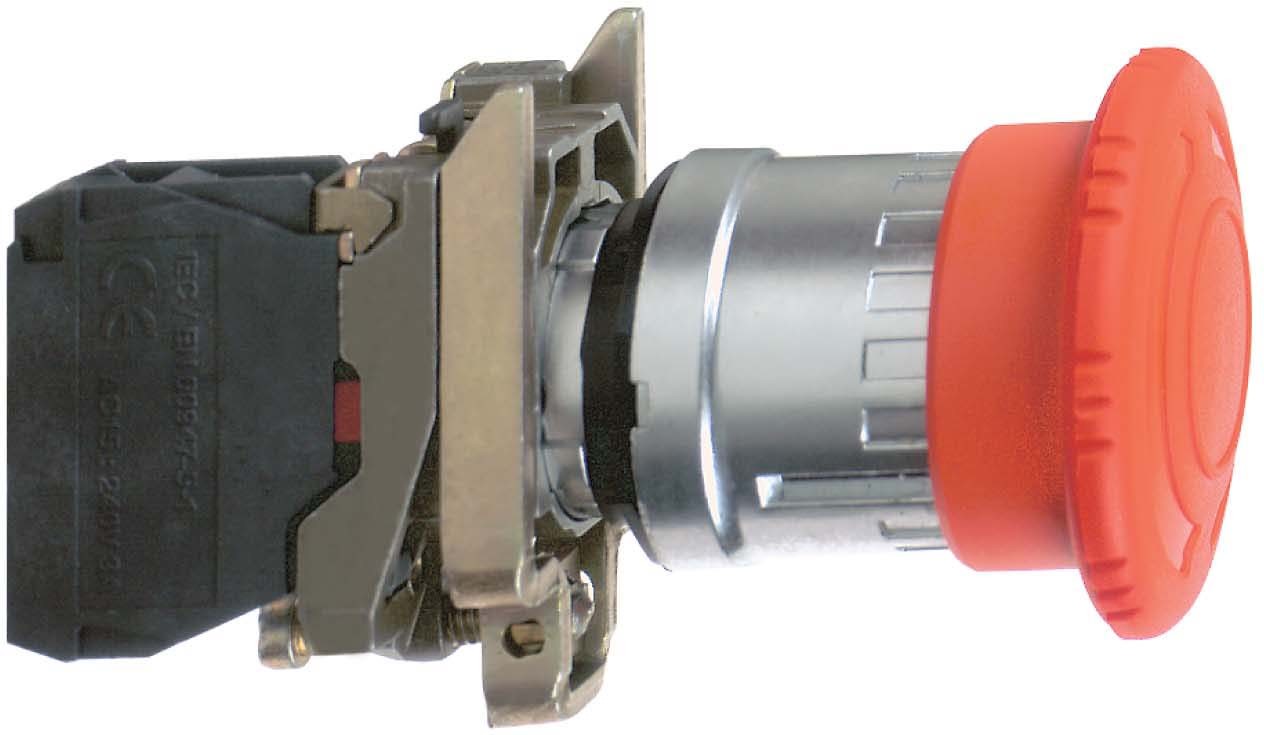 Schneider XB4BS8444 Not-Aus/Not-Halt-Schalter, Harmony XB4, Metall, 22mm, rot, Pilz 40mm, Drehentriegelung, 2Ö