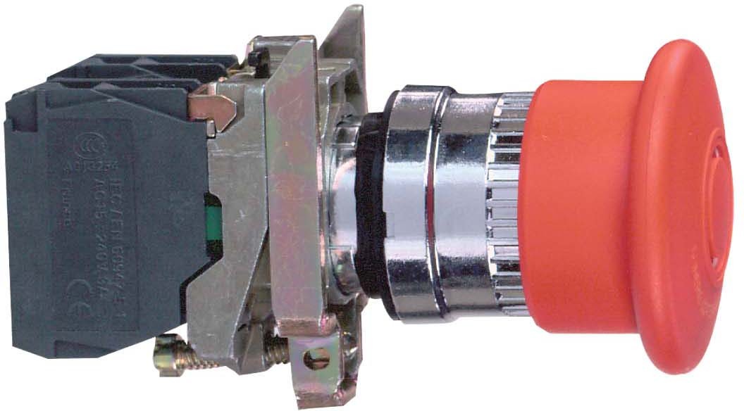 Schneider XB4BT845EX Not-Aus/Not-Halt-Schalter, Harmony XB4, Metall, 22mm, rot, Pilz 40mm, Zugentriegelung, 1S+1Ö, ATEX