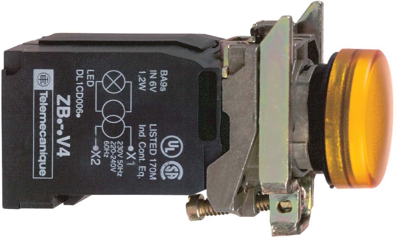 Schneider Electric XB4BV45 Leuchtmelder orange Komplettger. Ø22 glatte Kalotten m. BA9s-Glühl. 220-240V