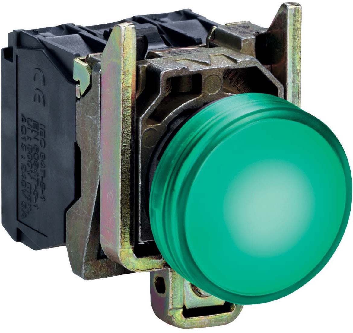 Schneider XB4BVB3 Leuchtmelder, Harmony XB4, Metall, 22mm, grün, universelle LED, glatte Kalotte, Schraubklemme, 24V ACDC