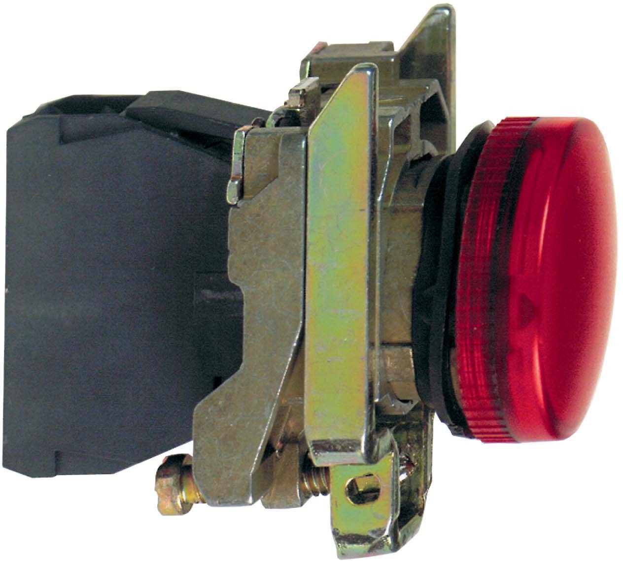 Schneider XB4BVG4 Leuchtmelder, Harmony XB4, Metall, 22mm, rot, universelle LED, glatte Kalotte, Schraubklemme, 110-120V AC