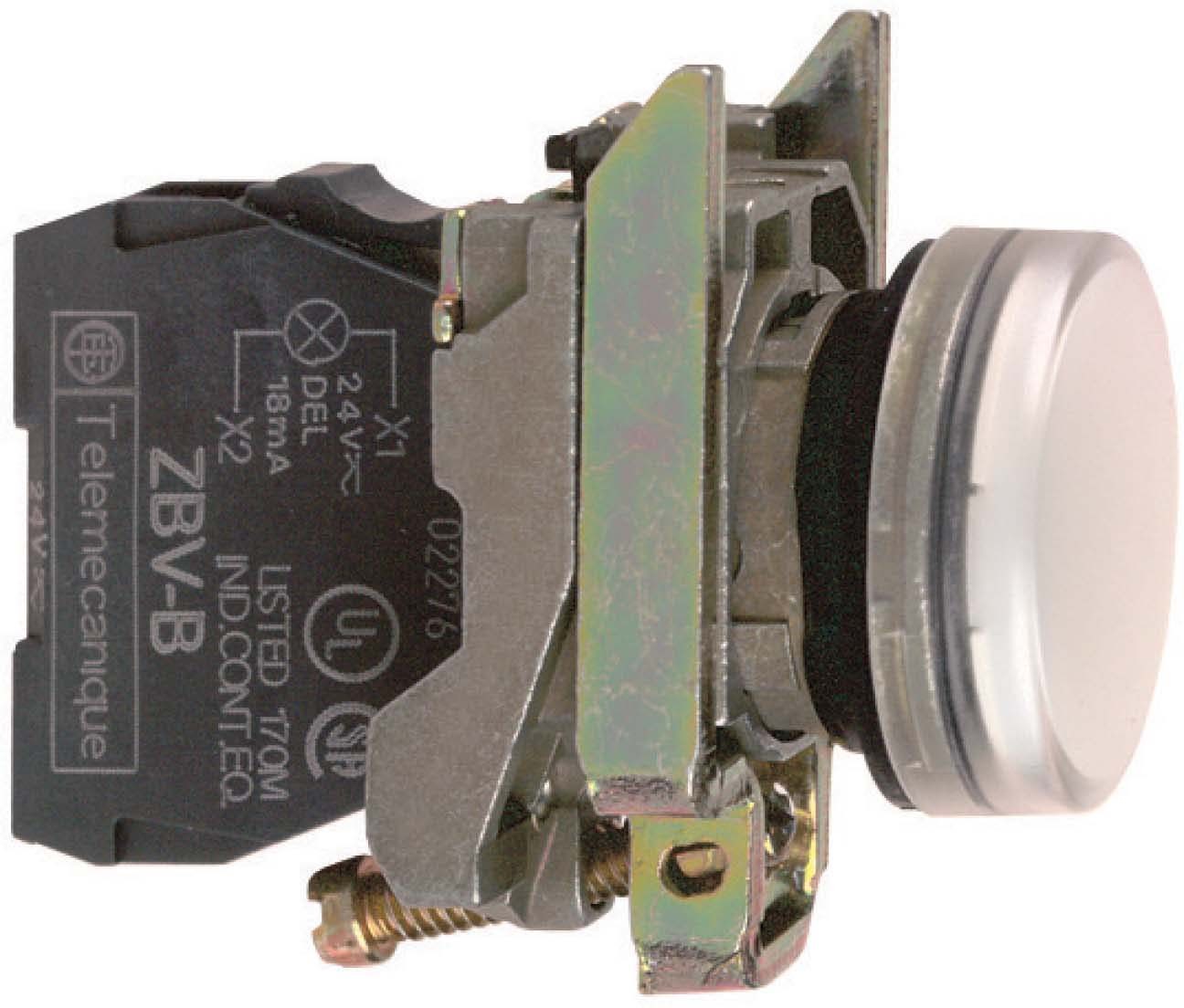 Schneider XB4BVM1 Leuchtmelder, Harmony XB4, Metall, 22mm, weiß, universelle LED, glatte Kalotte, Schraubklemme, 230-240V AC