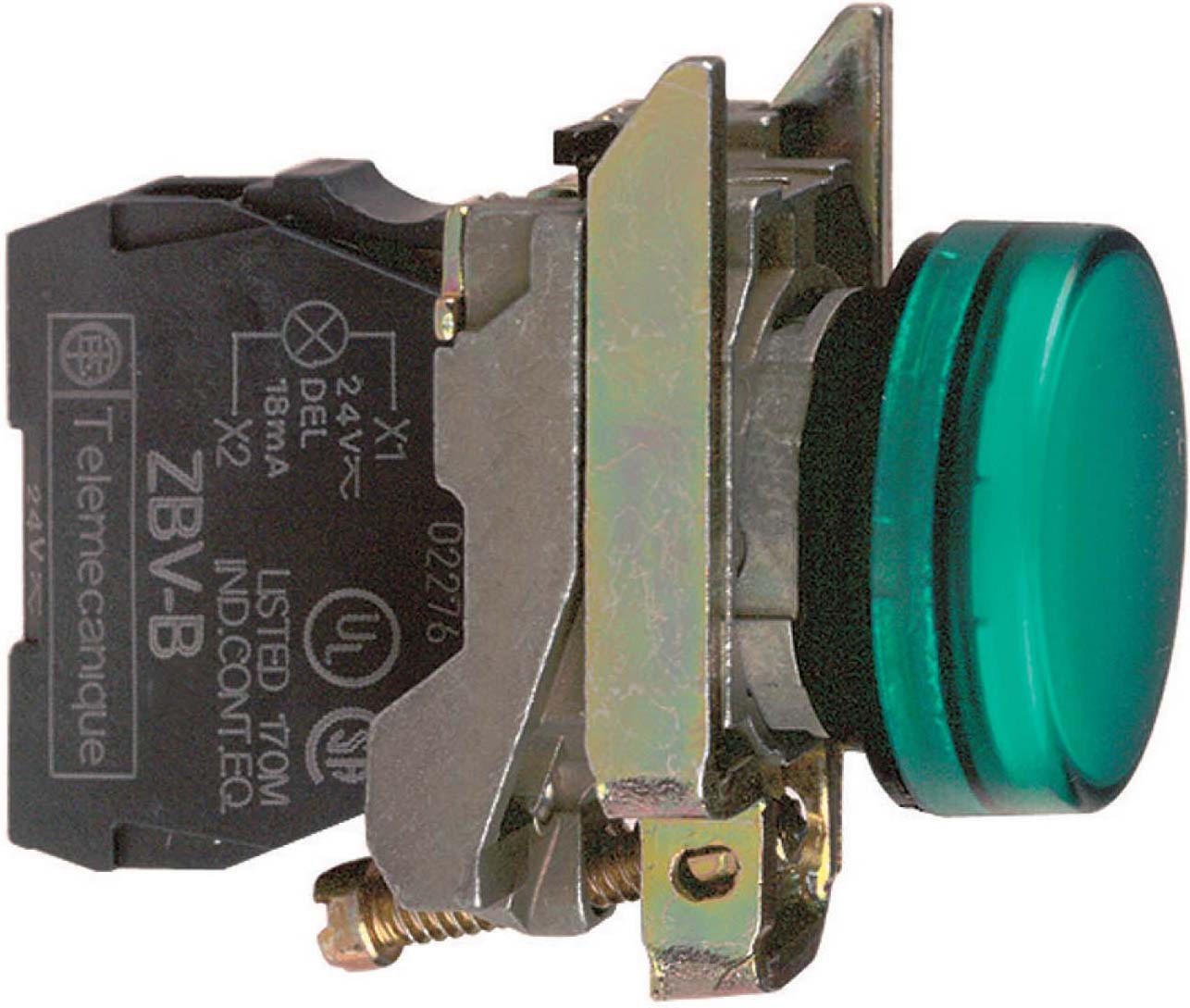 Schneider XB4BVM3 Leuchtmelder, Harmony XB4, Metall, 22mm, grün, universelle LED, glatte Kalotte, Schraubklemme, 230-240V AC
