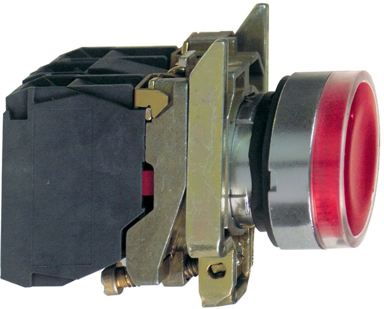 Schneider XB4BW34M5 Leuchtdrucktaster, Harmony XB4, Metall, 22mm, rot, unbeschriftet, universelle LED, glatte Kalotte, 1S+1Ö, 230-240V AC