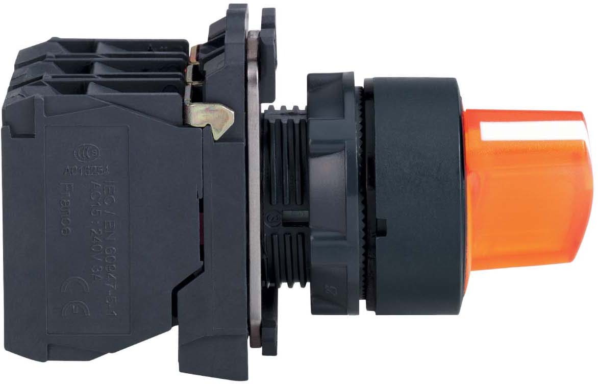 Schneider Electric XB5AK125G5 Leuchtwahlschalter Komplettgerät orange Ø22 2 Stellungen rastend 1S+1Ö 120V
