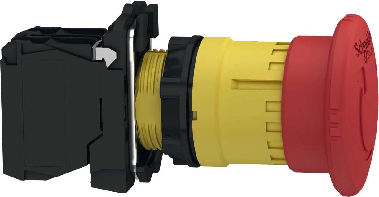 Schneider XB5AS8442 Not-Aus/Not-Halt-Schalter, Harmony XB5, Kunststoff, Drehentriegelung, 22mm, Pilz 40mm, 1Ö