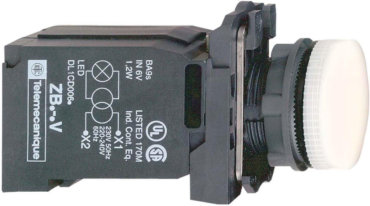 Schneider XB5AV41 Leuchtmelder, Harmony XB5, Kunststoff, weiß, 22mm, BA9s Glühlampe, glatte Kalotte, 230V AC