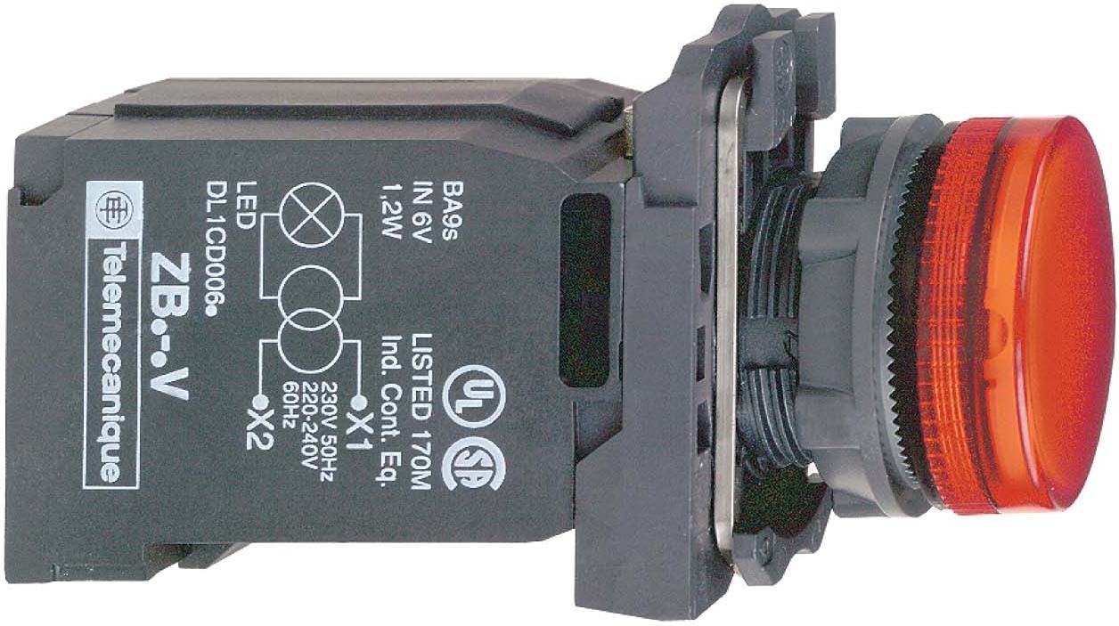 Schneider XB5AV44 Leuchtmelder, Harmony XB5, Kunststoff, rot, 22mm, BA9s Glühlampe, glatte Kalotte, 230V AC