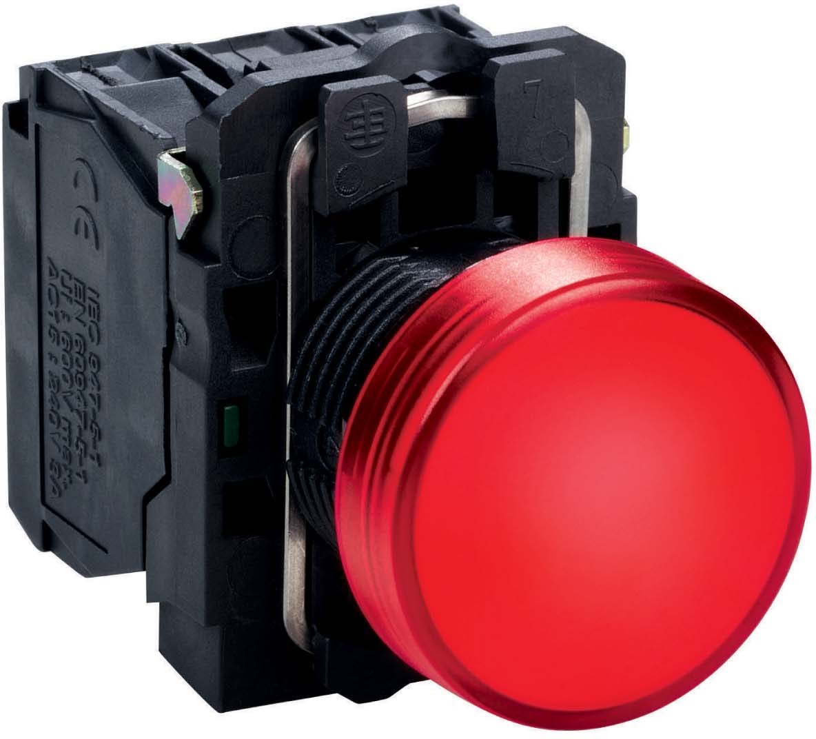 Schneider XB5AVB4 Leuchtmelder, Harmony XB5, Kunststoff, rot, 22mm, universelle LED, glatte Kalotte, 24V ACDC