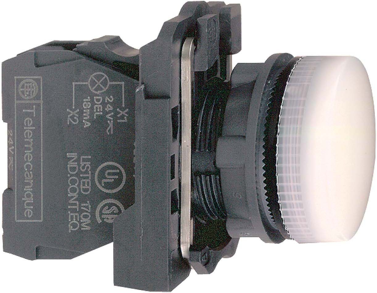 Schneider XB5AVG1 Leuchtmelder, Harmony XB5, Kunststoff, weiß, 22mm, universelle LED, glatte Kalotte, 110-120V AC