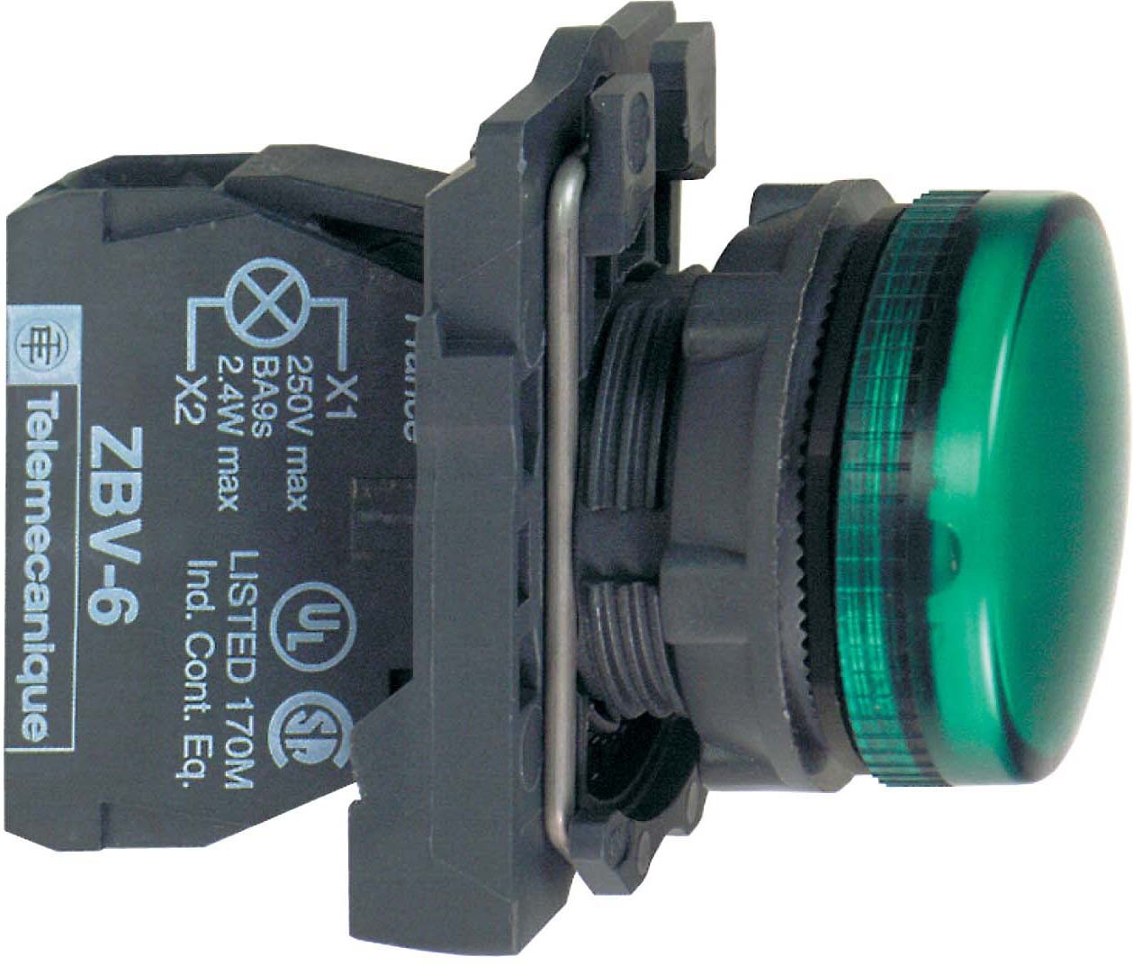 Schneider XB5AVM3 Leuchtmelder, Harmony XB5, Kunststoff, grün, 22mm, universelle LED, glatte Kalotte, 230-240V AC