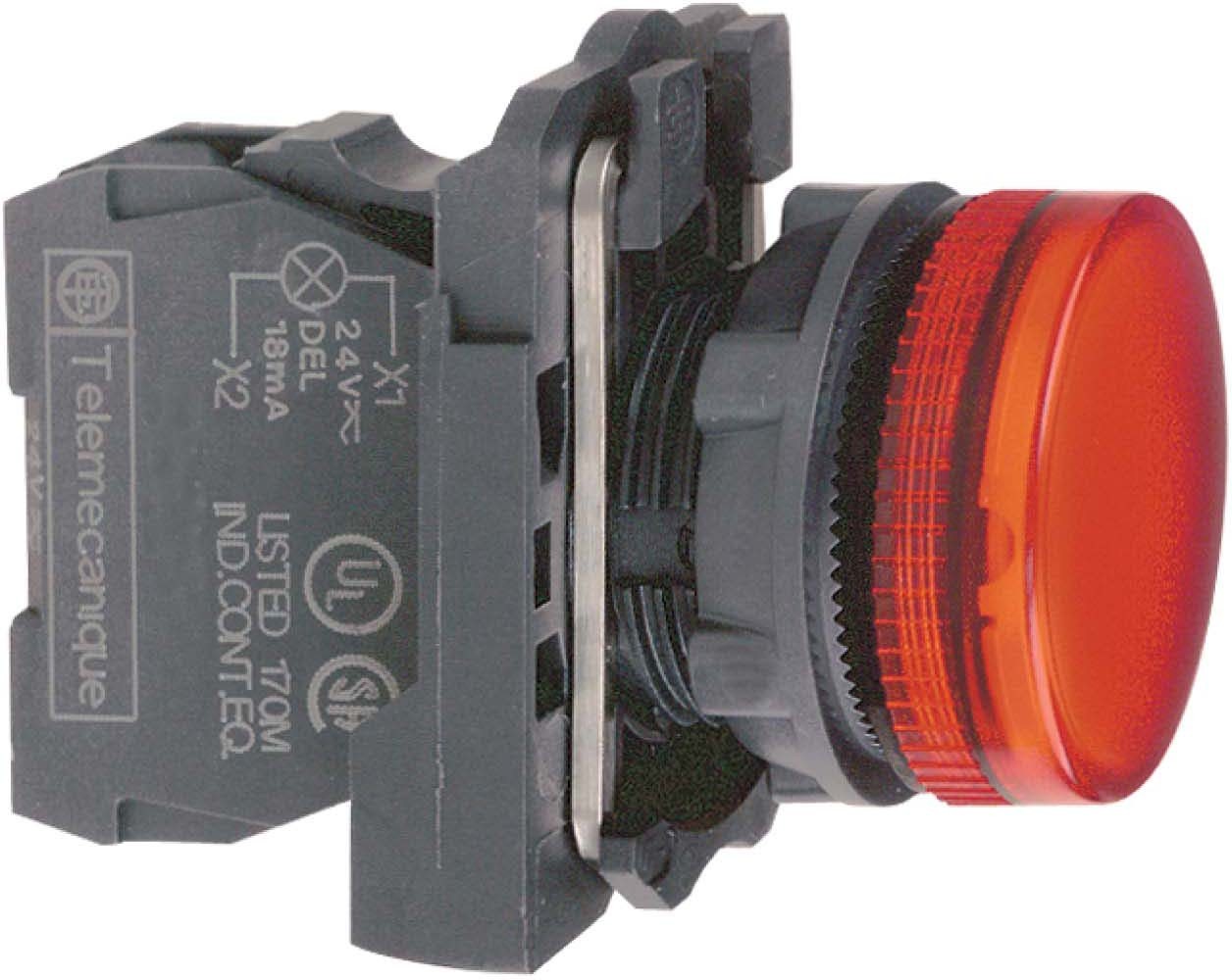 Schneider XB5AVM4 Leuchtmelder, Harmony XB5, Kunststoff, rot, 22mm, universelle LED, glatte Kalotte, 230-240V AC