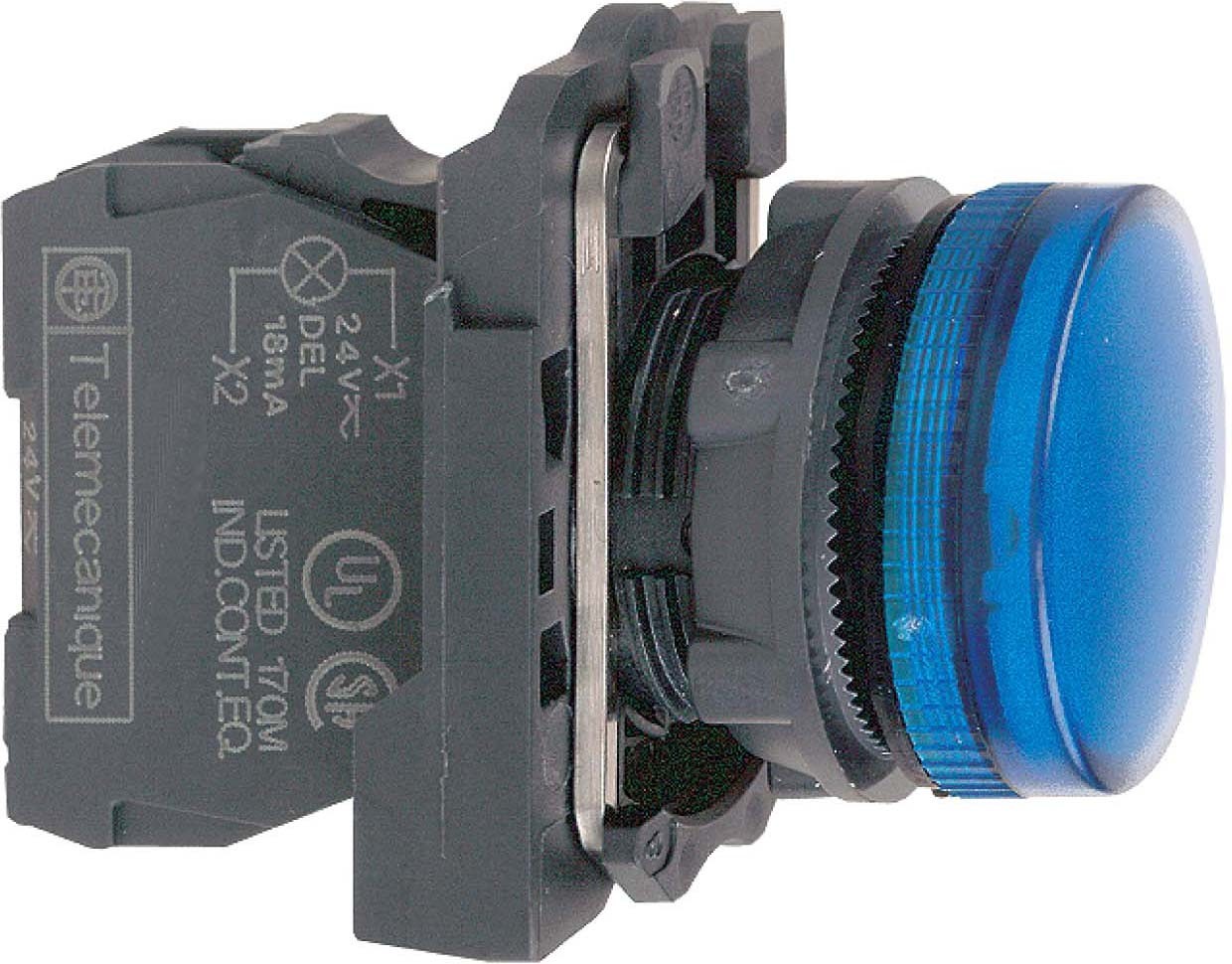 Schneider XB5AVM6 Leuchtmelder, Harmony XB5, Kunststoff, blau, 22mm, universelle LED, glatte Kalotte, 230-240V AC