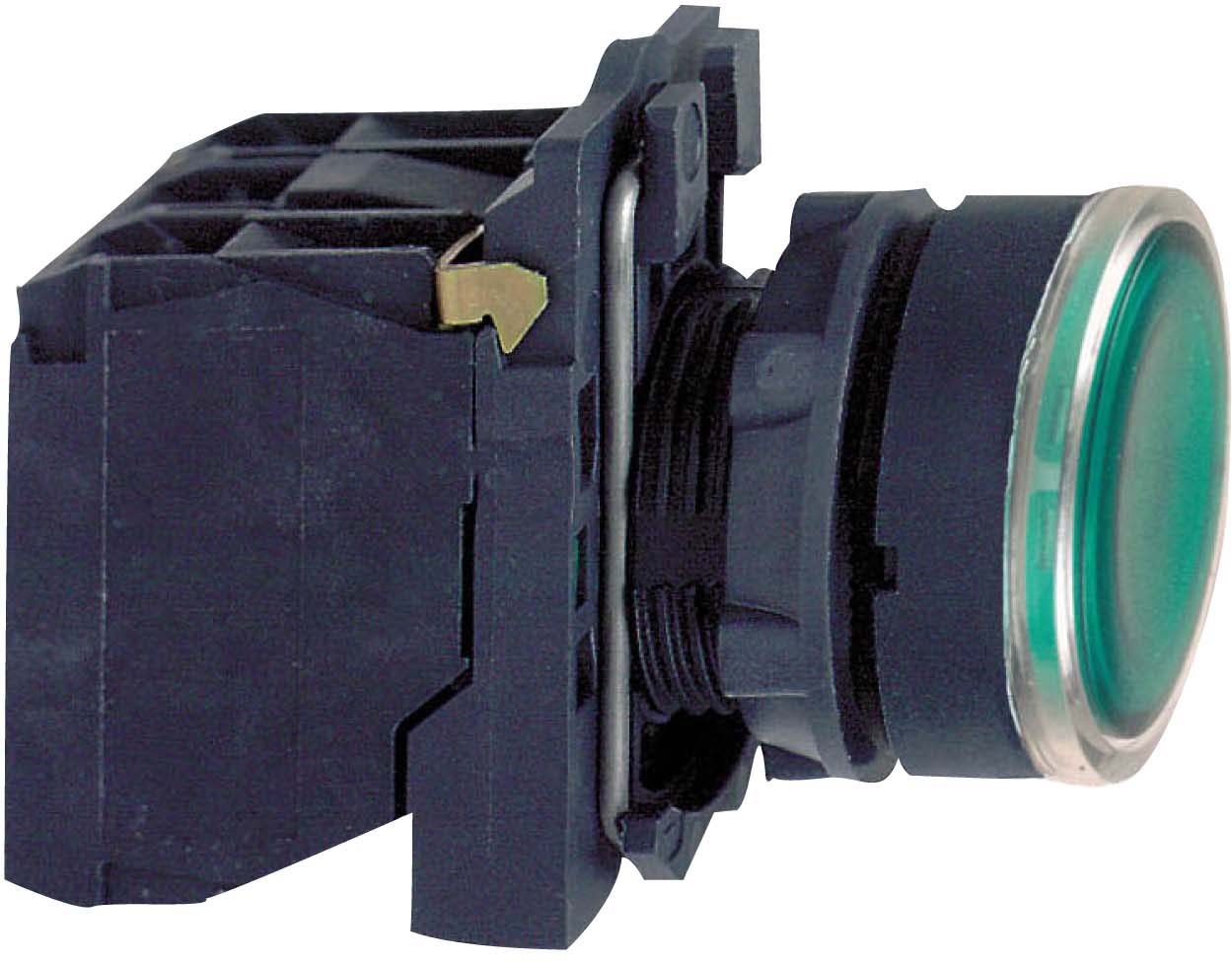 Schneider XB5AW33M5 Leuchtdrucktaster, Harmony XB5, Kunststoff, grün, 22mm, universelle LED, glatte Kalotte, 1S + 1Ö, 230-240V AC