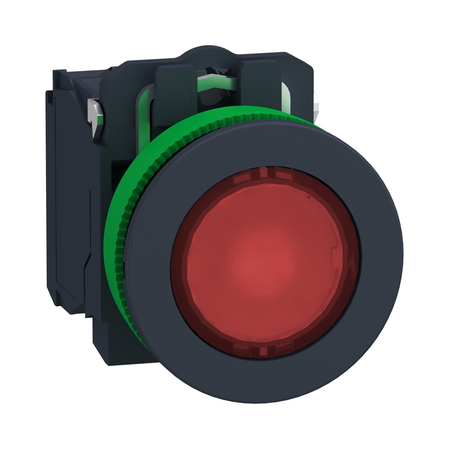 Schneider XB5FW34G5 Leuchtdrucktaster, Harmony XB5F, Kunststoff, 30mm, rot, universelle LED, 1S+1Ö, 120V AC
