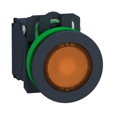 Schneider XB5FW35B5 Leuchtdrucktaster, Harmony XB5F, Kunststoff, 30mm, orange, universelle LED, 1S+1Ö, 24V ACDC
