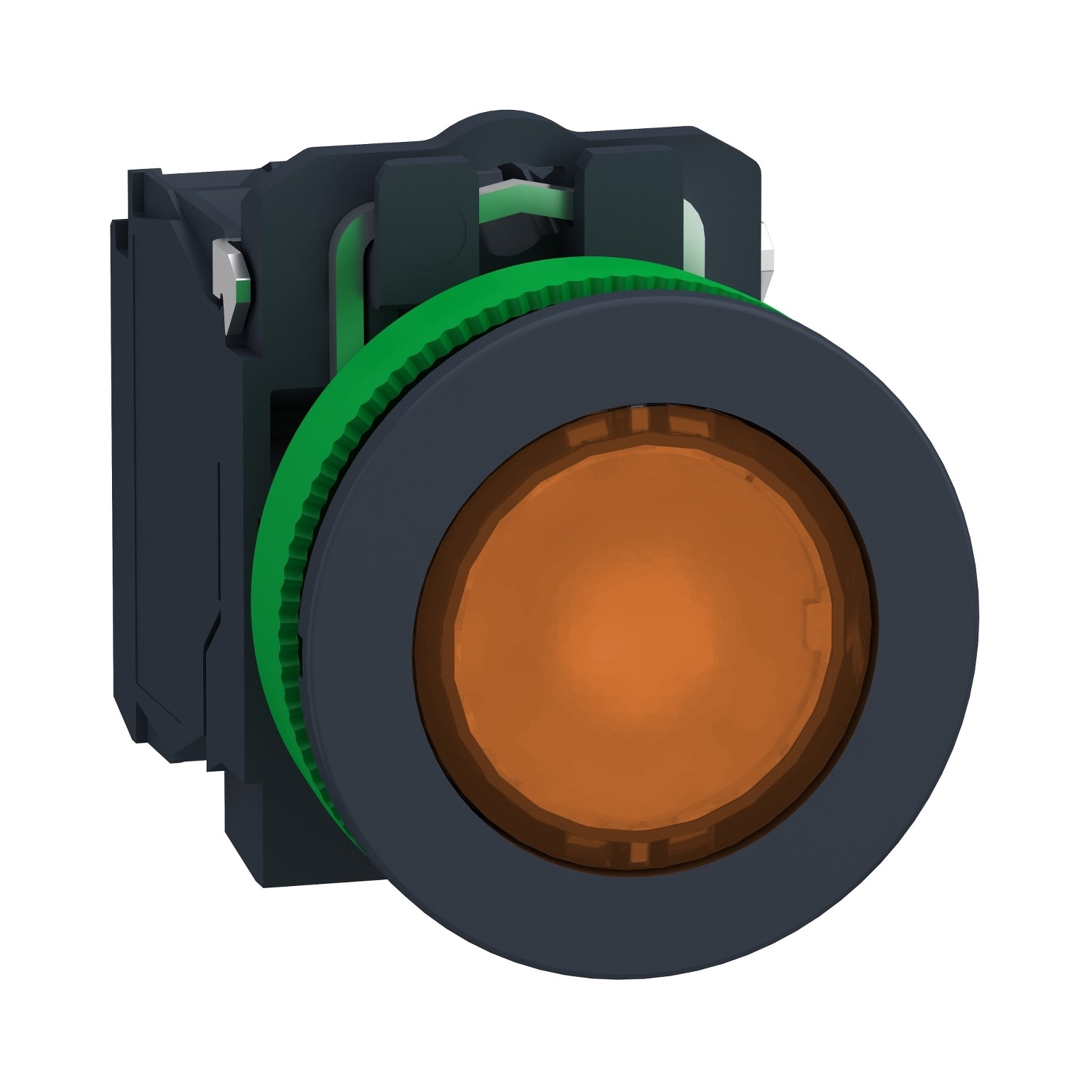 Schneider XB5FW35M5 Leuchtdrucktaster, Harmony XB5F, Kunststoff, 30mm, orange, universelle LED, 1S+1Ö, 230V AC