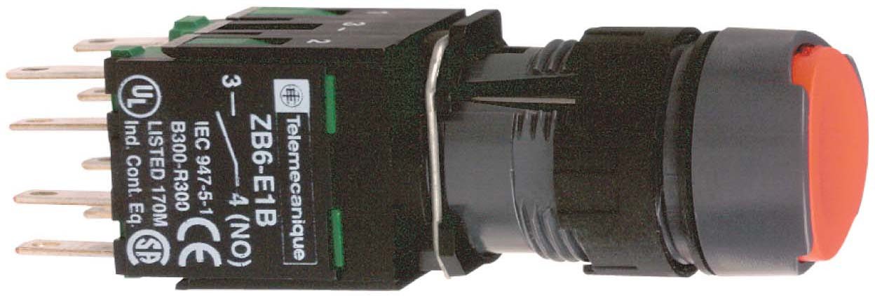 Schneider XB6AA45B Drucktaster, rot Ø 16, flach, o. Rastung, 1S+1Ö