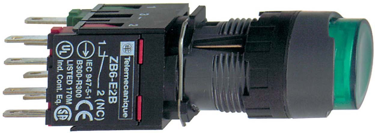 Schneider XB6AE3B1B Leuchtdrucktaster, grün Ø 16, vorst., o. Rastung, 24 V, 1S