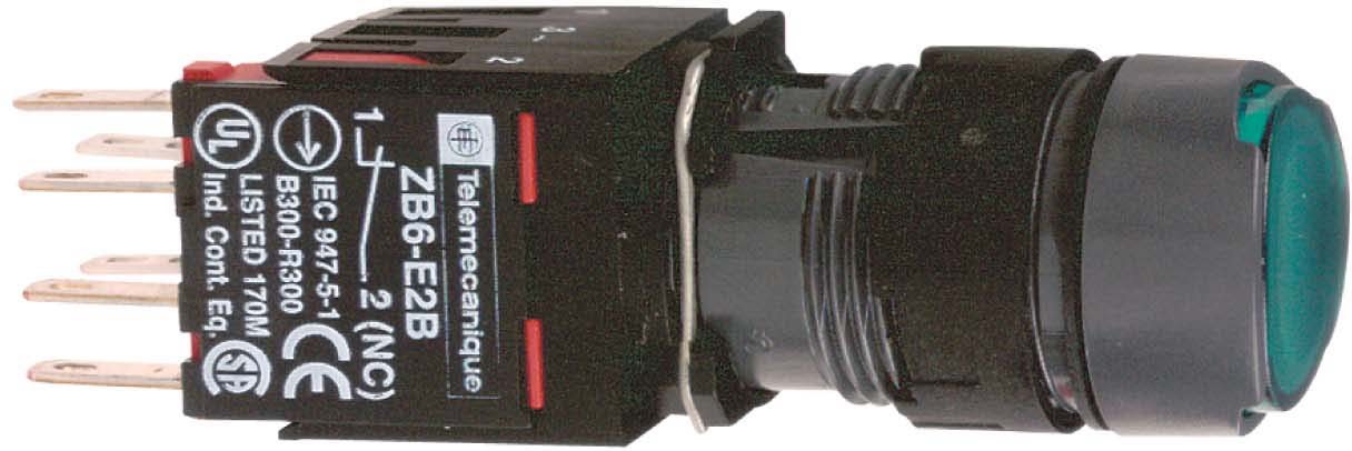 Schneider XB6AF3B1B Leuchtdrucktaster, grün Ø 16, flach, m. Rastung, 24 V, 1S