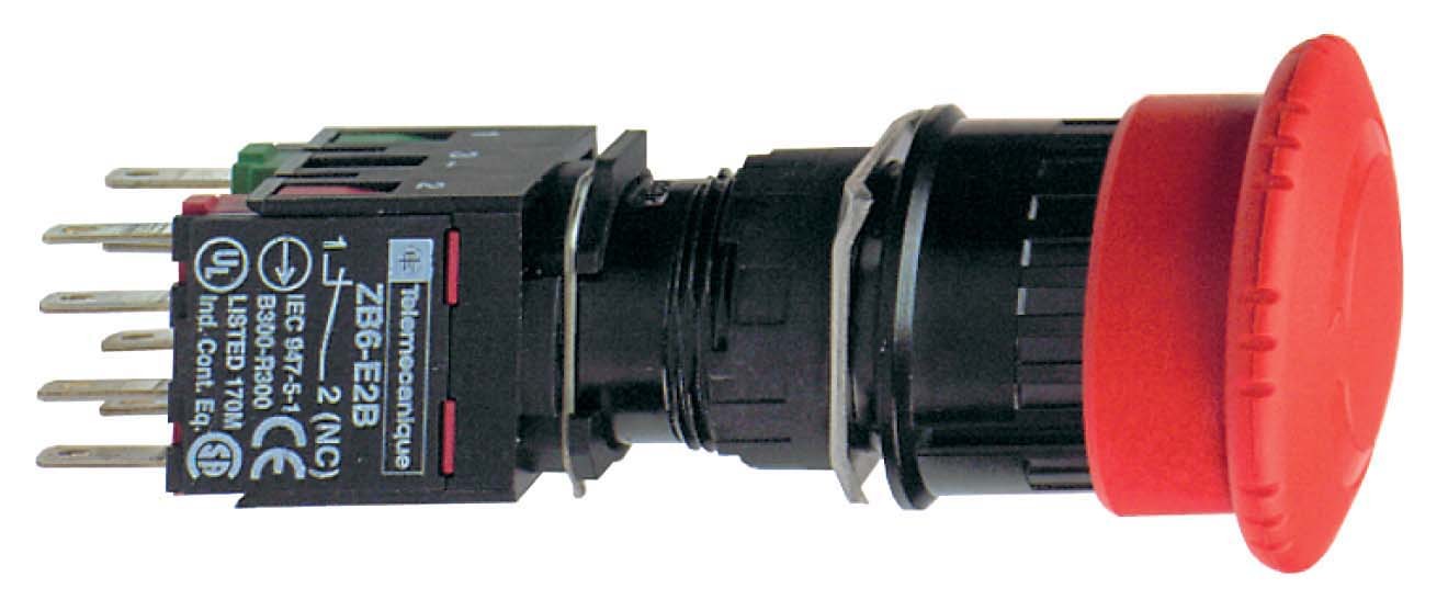 Schneider XB6AS8349B Not-Halt/Not-Aus-Taster, rund, Ø 16, Drehentriegelung, rot, 1S+2Ö