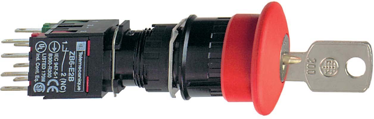 Schneider XB6AS9349B Not-Halt/Not-Aus-Taster Ø 16, Schlüsselentrieg., rot, 1S+2Ö