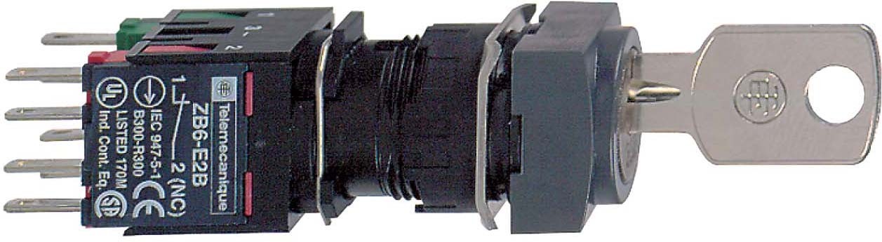 Schneider XB6CGH5B Schlüsselschalter, quadr. Ø 16, 3 Stellungen, Kunst.-Frontr., 1S+1Ö